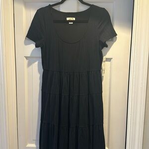 NWT Black Maeve Midi  T Shirt Dress A-Line Cotton Textured Size MP Medium Petite